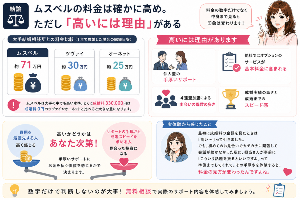 結論｜ムスベルの料金は確かに高め。ただし「高いには理由」がある