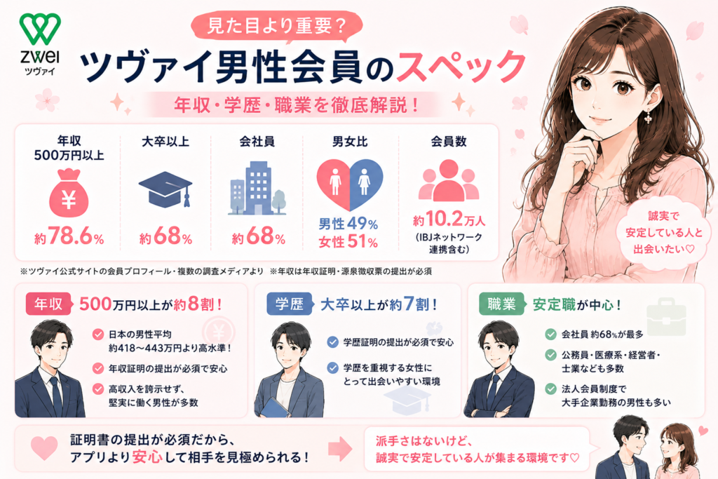 見た目より重要？ツヴァイ男性会員のスペック【年収・学歴・職業】