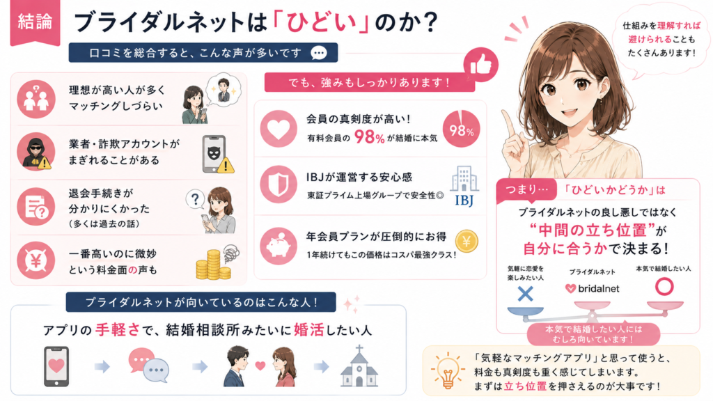 結論|ブライダルネットは「ひどい」のか?